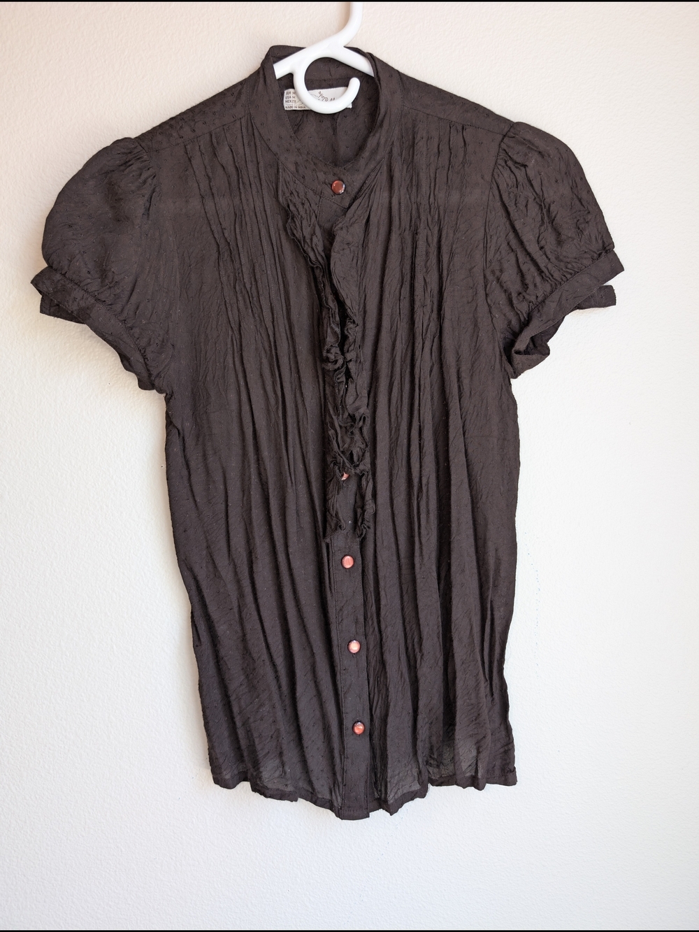 TRF Collection Ruffled Short-Sleeve Button Front Blouse Women's Size M